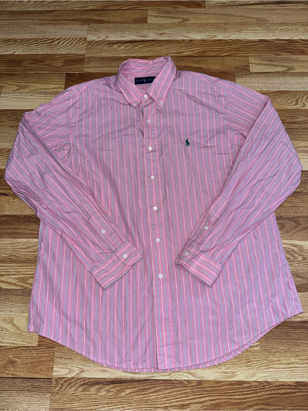 Vintage Polo Ralph Lauren Men’s XL Pink Blue White Striped Button Down Shirt